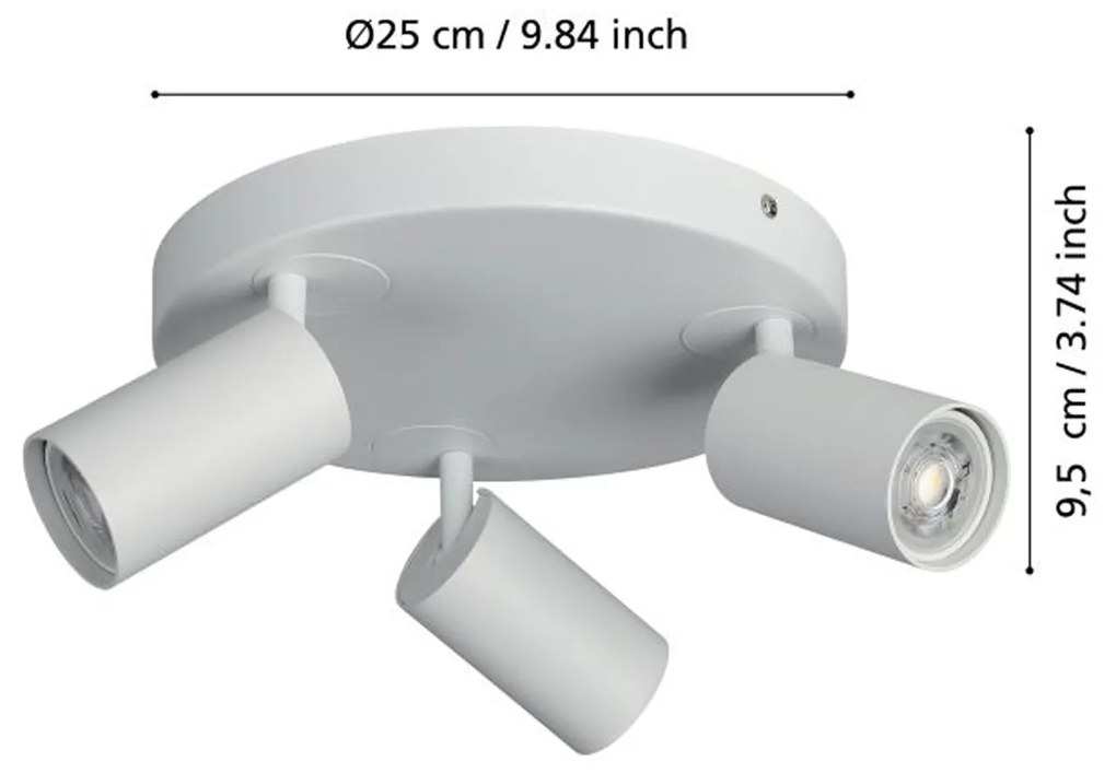 Spot Moderno Telimbela Z In Acciaio Bianco 3 Luci Gu10 4,9W Ip20