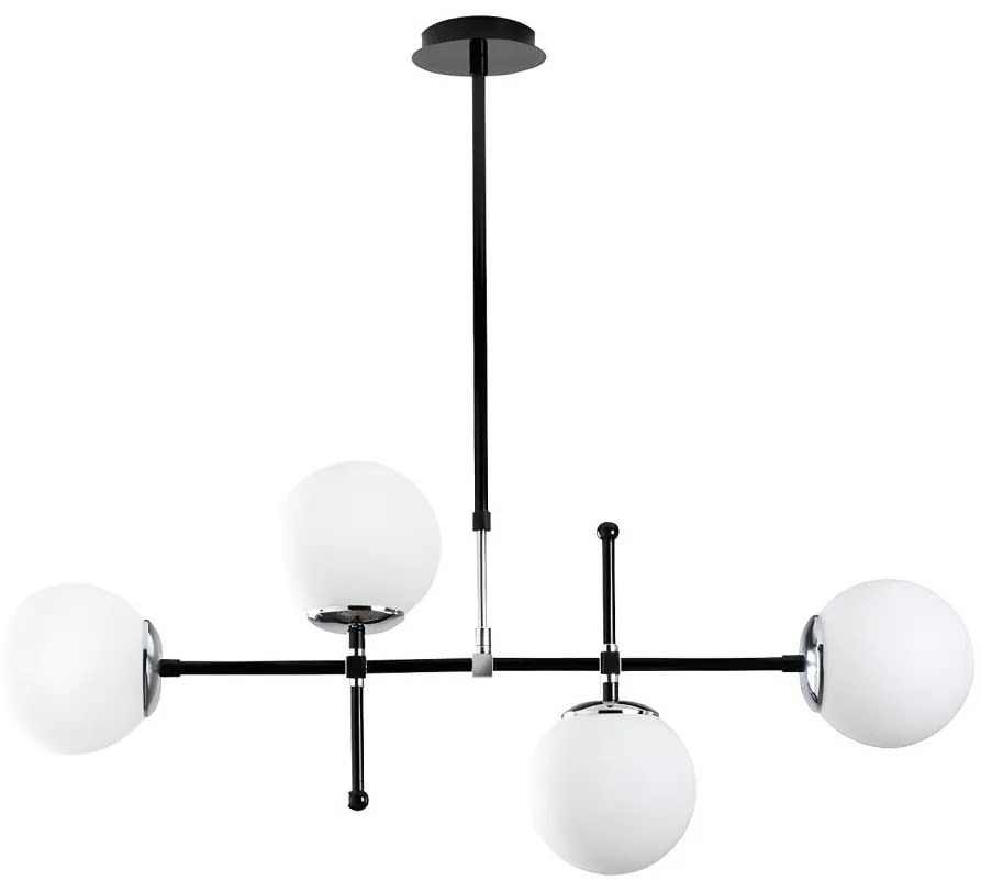 Lampadario con altezza regolabile 4 sfere L. 108 x H. 67/82 cm in Metallo Nero e Bianco - LEGEND
