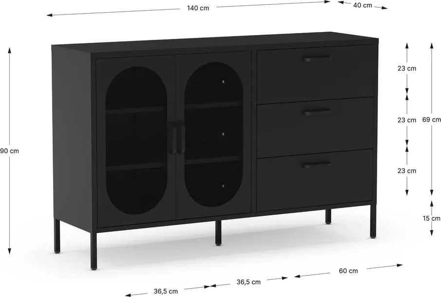 Cassettiera nera 140x90 cm Diora - Marckeric
