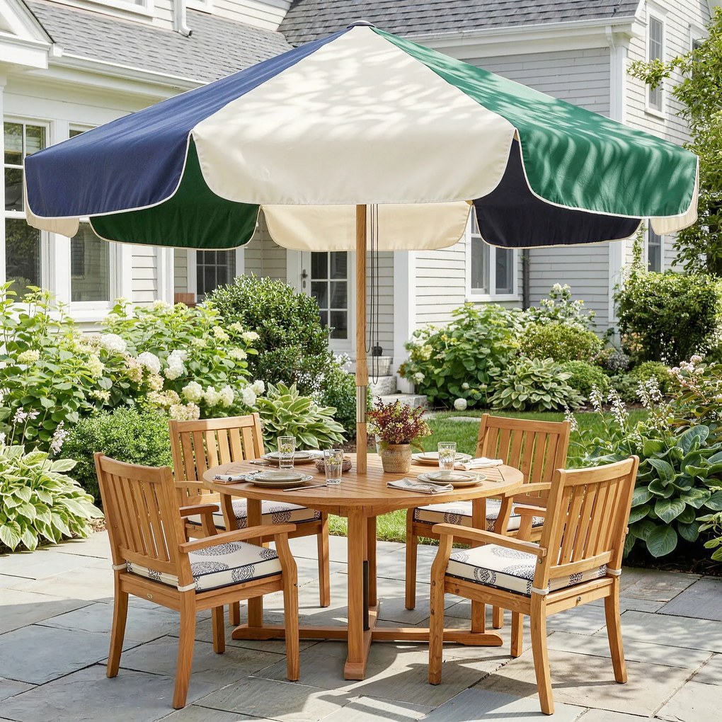 Ombrellone da Giardino Tettuccio a Blocchi di Colore con 8 Stecche UV 30+ con Telaio Effetto Legno Blu Verde e Crema...