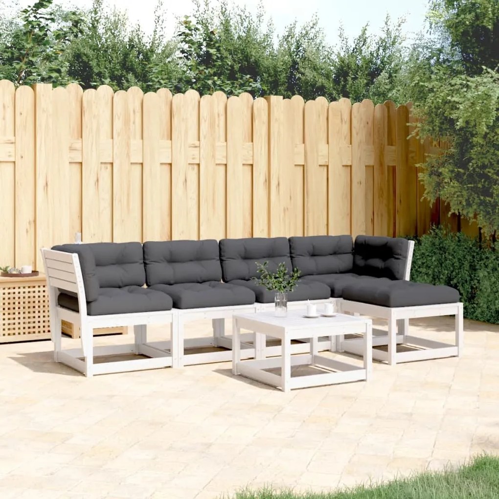 Set Divani Giardino 5pz con Cuscini Bianco Legno Massello Pino