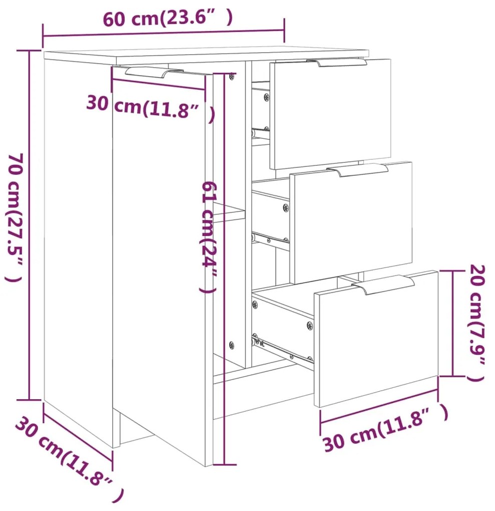 Credenze 2 pz Grigio Sonoma 60x30x70 cm in Legno Multistrato