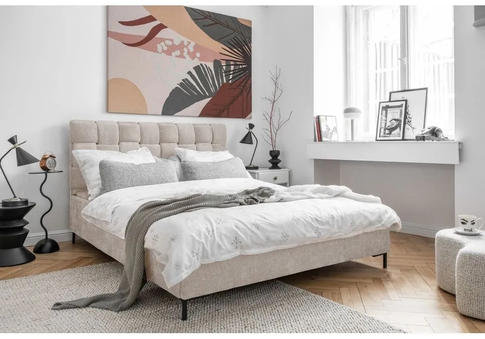 Letto matrimoniale imbottito beige con rete inclusa 180x200 cm Eve – Miuform