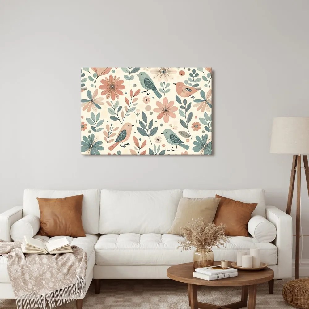 Quadro su tela – Giardino primaverile con uccelli