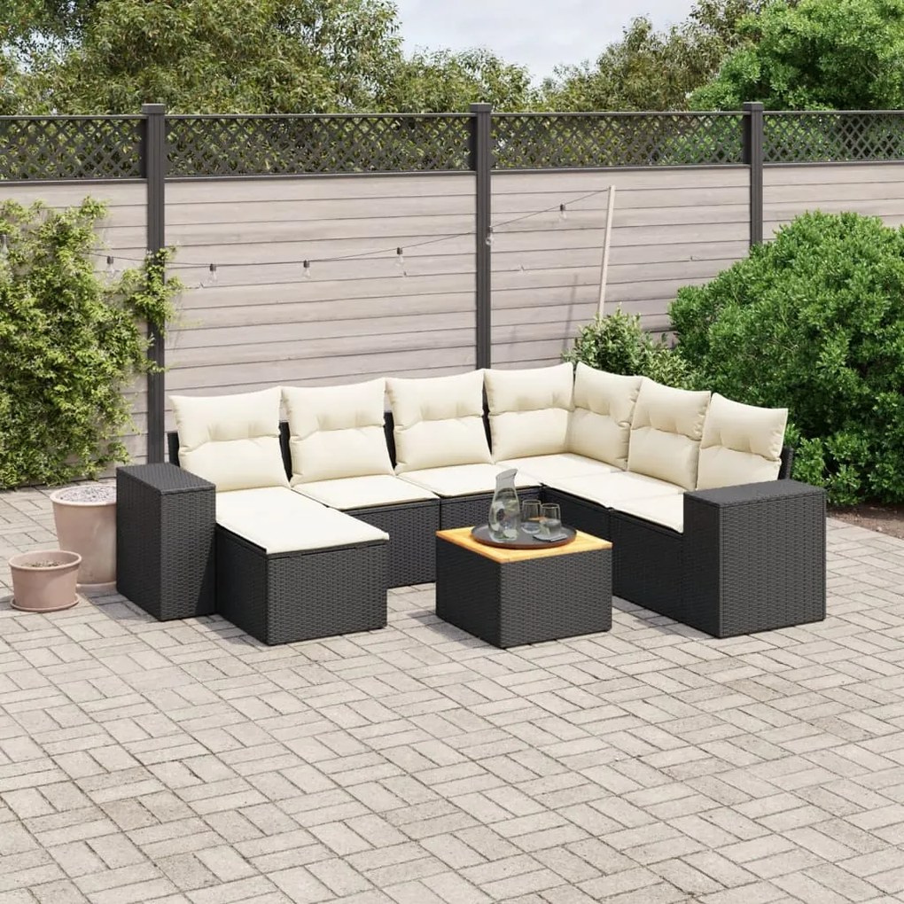 Set divani da giardino con cuscini 8 pz nero in polyrattan
