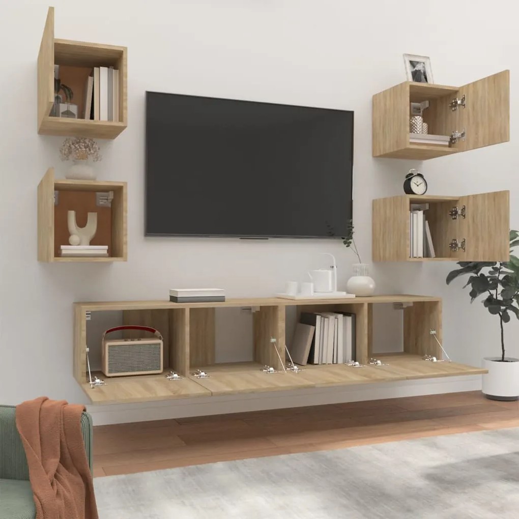 Set di mobili porta tv 6 pz rovere sonoma in legno multistrato