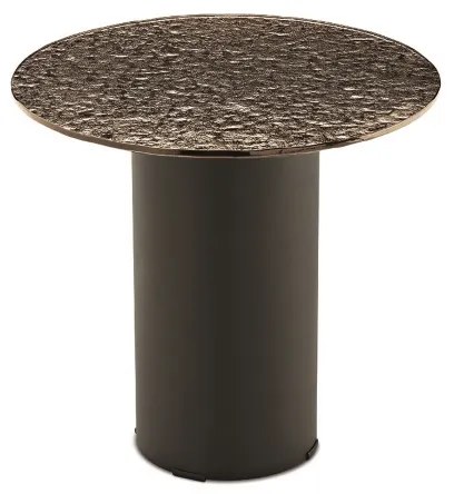 Tavolino tondo WAYLON 45 con base in metallo Nero e piano in vetro martellato Bronzo