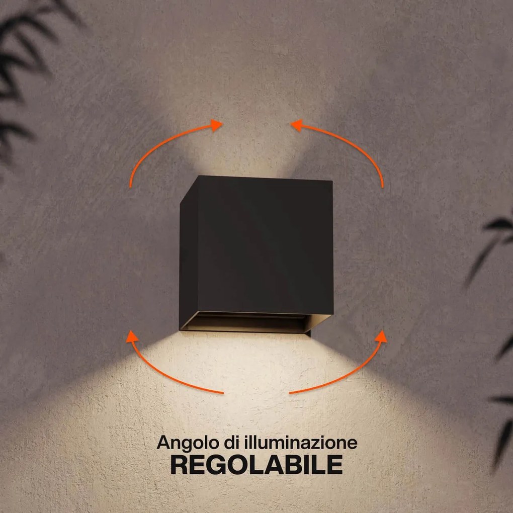 Applique LED Cubo 10W IP65 Nero - 2CCT Colore Bianco Variabile CCT