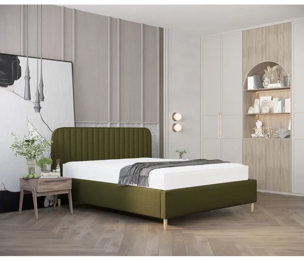 Letto matrimoniale imbottito verde con spazio contenitivo e rete 140x200 cm Noto - Maison de Rêve