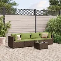 Set Divani da Giardino 5 pz con Cuscini Marrone in Polyrattan 3308014