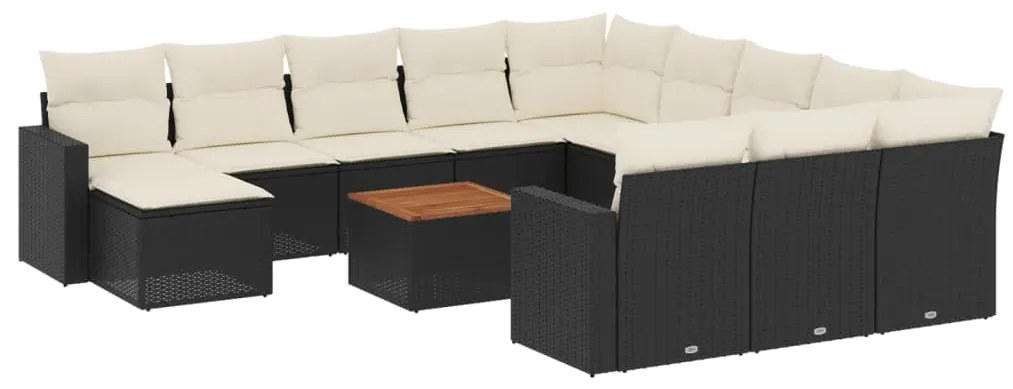 Set Divani da Giardino 13pz con Cuscini Nero in Polyrattan