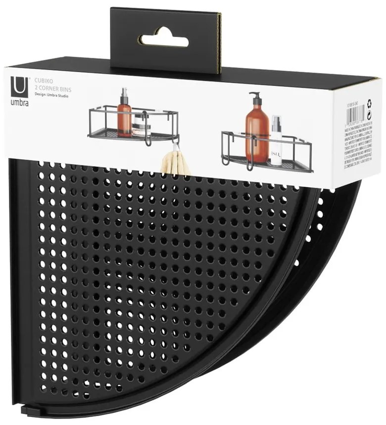 Mensole angolari nere autoportanti in acciaio per bagno 2 pezzi Cubiko - Umbra