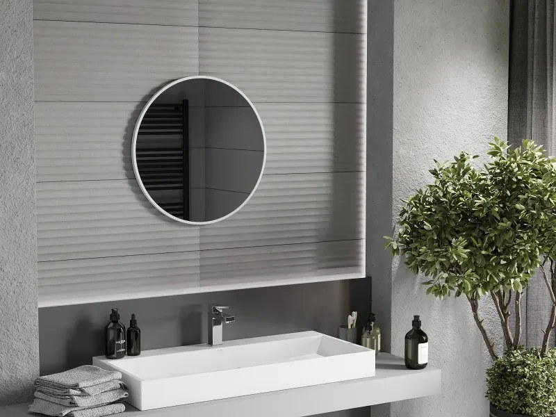 Mexen Loft specchio da bagno rotondo 60 cm, cornice bianca - 9850-060-060-000-20