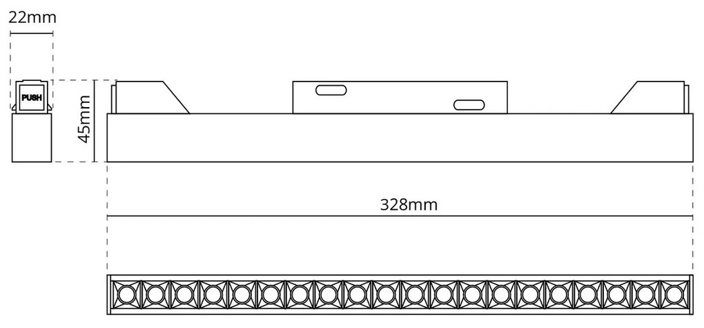 Faro LED Lineare 18W Magnetico 32cm CRI92 UGR16 Bianco 48V Colore Bianco Naturale 4.000K