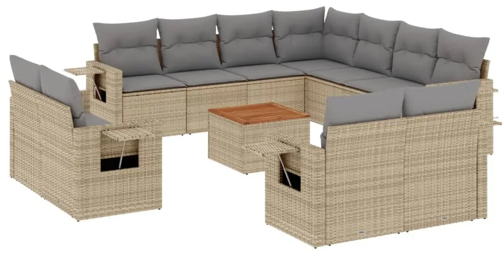 Set divani da giardino 12 pz con cuscini beige in polyrattan
