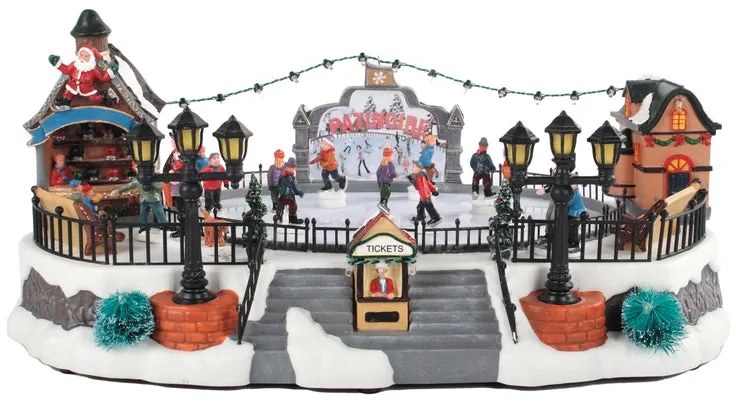 Villaggio di Natale animato pista di pattinaggio H 40 cm L 18 cm P 27 cm