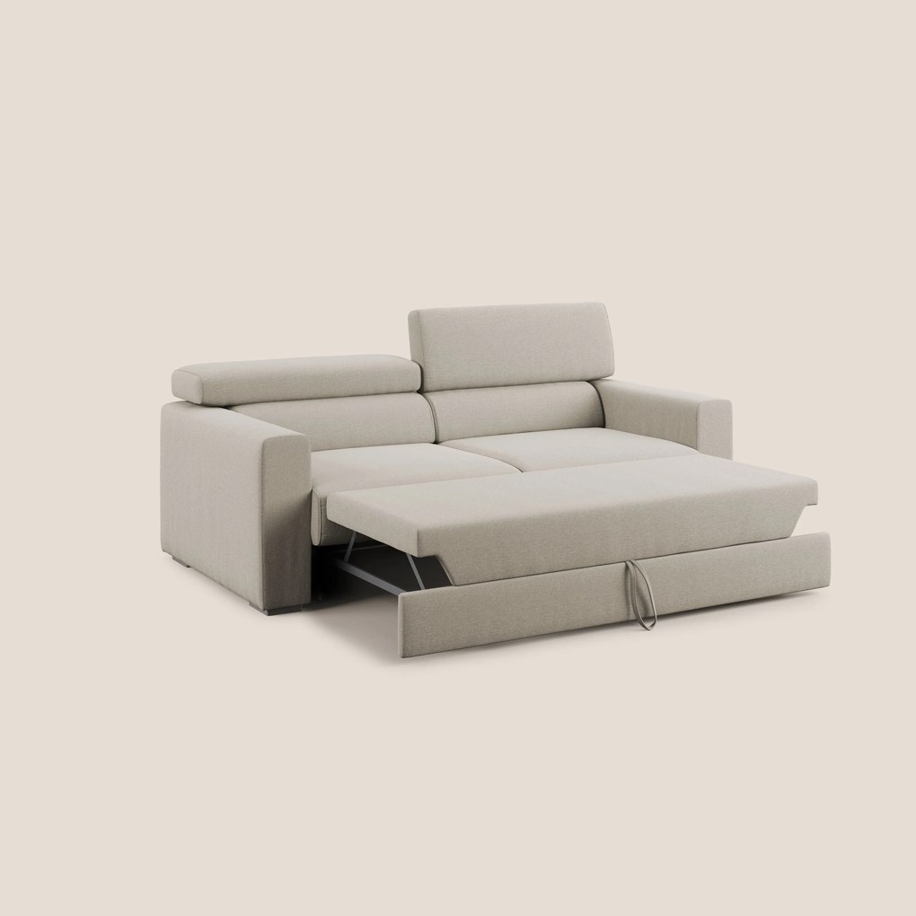 Dylan divano allungabile con pouf estraibile poggiapiedi in tessuto simil cotone impermeabile T13 panna
