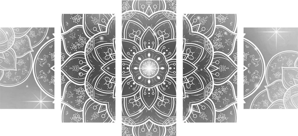 Quadri 5 pezzi – Mandala orientale in bianco e nero