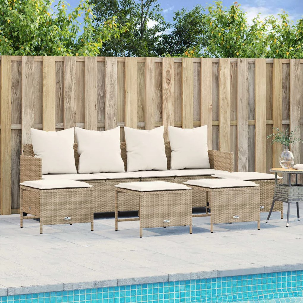 Set divano da giardino 5 pz con cuscini beige in polyrattan