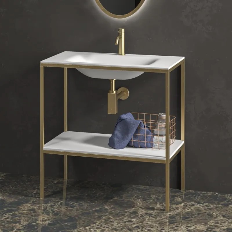 Mobiletto metallico a terra 80 cm con lavabo e ripiano NET-80 - KAMALU