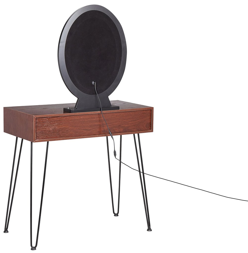 Tavolino da toeletta con 2 cassetti e specchio LED marrone scuro e nero LOIX Beliani