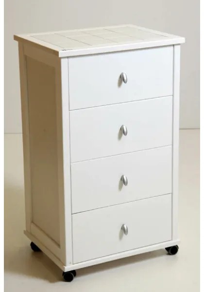 Carrello da cucina POKER con cassetti e piano in ceramica Bianco