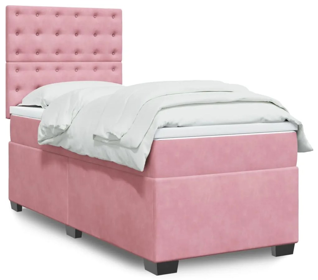 Giroletto A Molle Con Materasso Rosa 90x200 Cm İn Velluto /