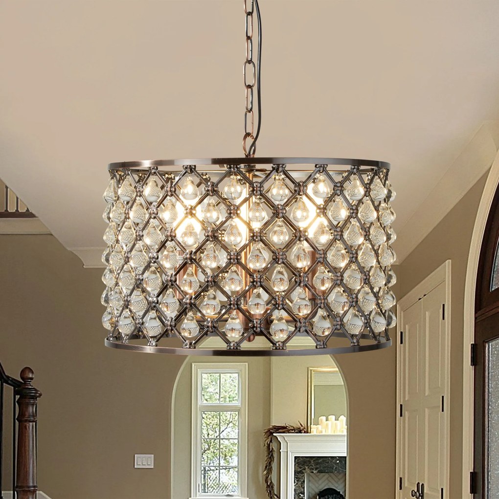 Lampadario Contemporaneo Marchesa Acciaio Rame Vetro 3 Luci E14 D38Cm