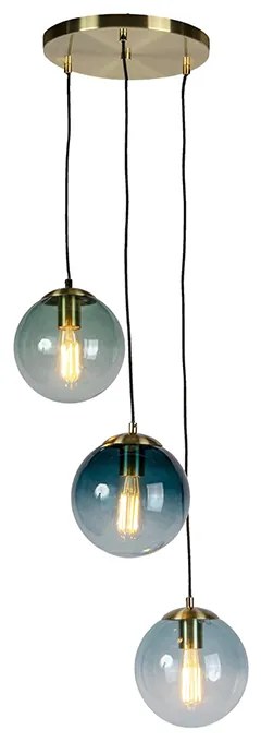 Lampada a sospensione Art Déco in ottone con vetro blu - Pallon
