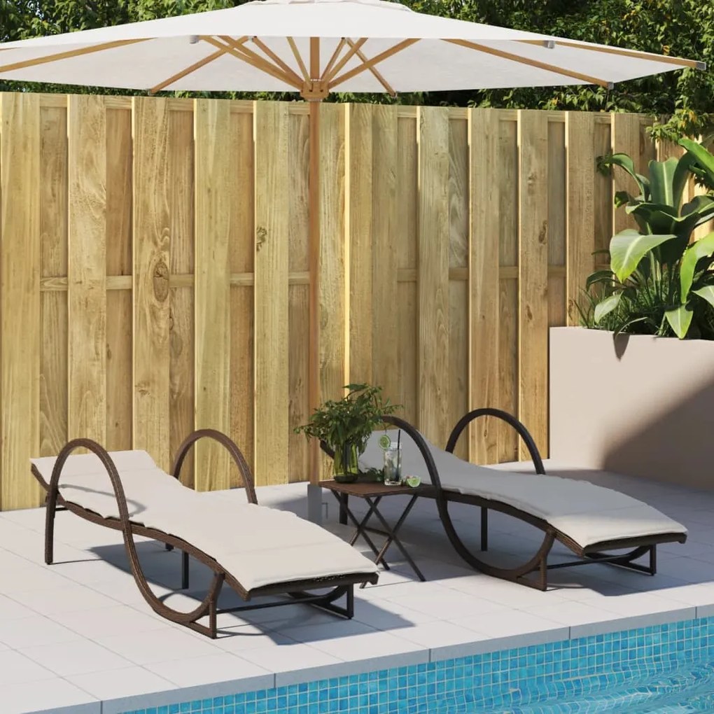 Lettini prendisole 2 pz con cuscini marrone in polyrattan