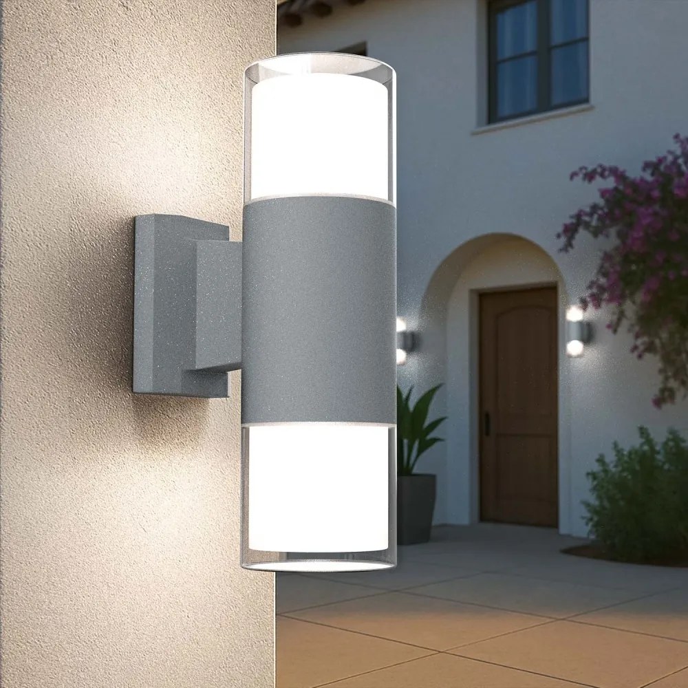 Applique Cilindrica Bidirezionale Grigia, IP54 con 2 basi GU10 Base GU10