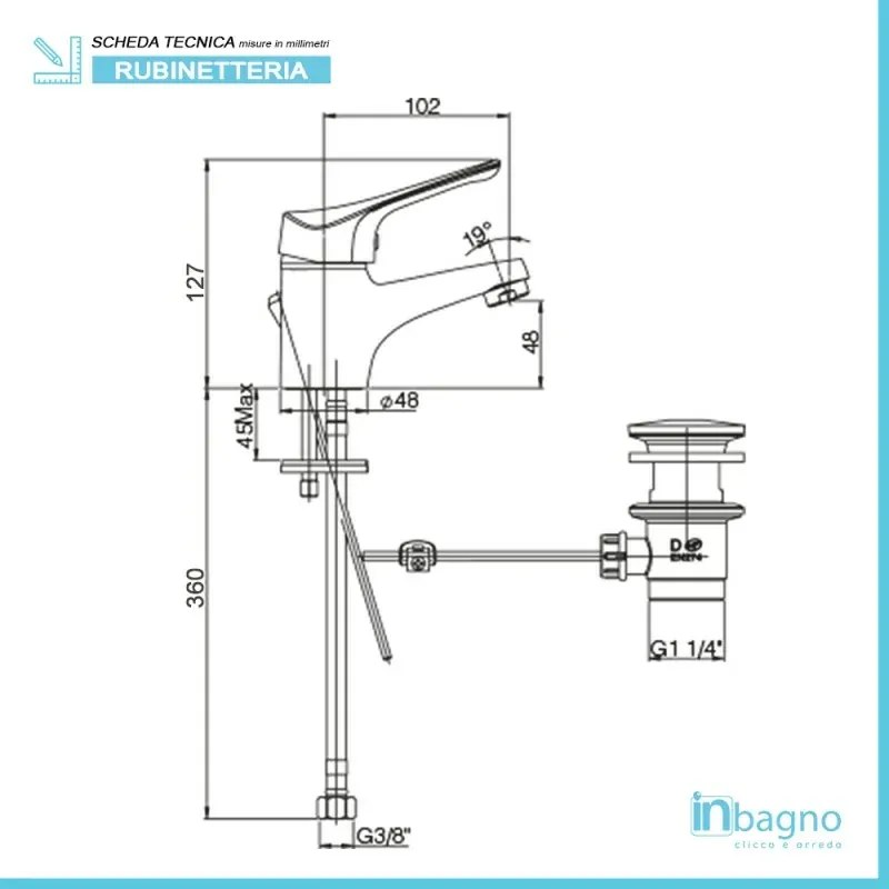 Set miscelatori lavabo bidet e vasca con kit doccia cromati Piralla Ariel scarico incluso