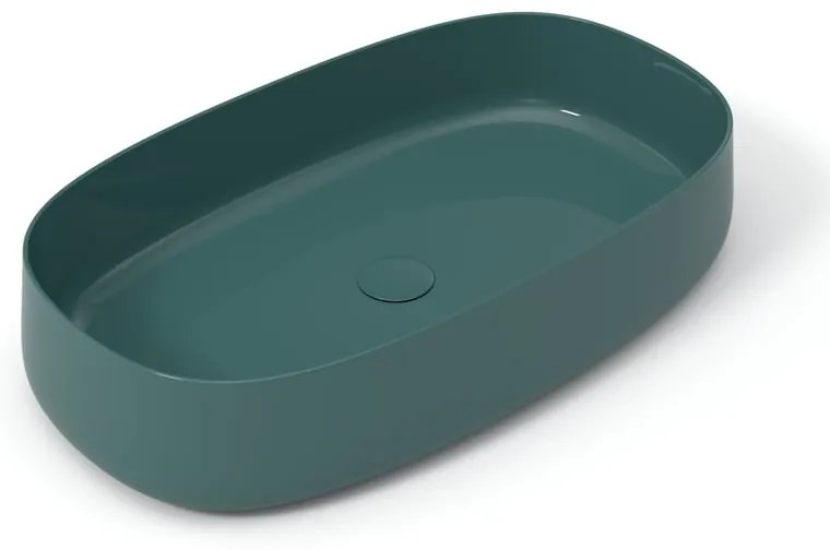 Lavabo da appoggio Wave OLYMPIA CERAMICA ovale in ceramica L 70 x H 14 x P 40 cm verde piletta non inclusa