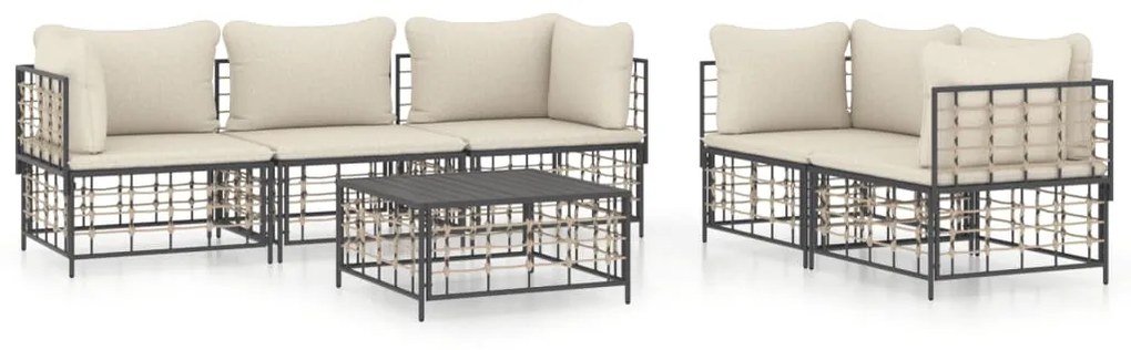 Set Divani da Giardino 6 pz con Cuscini Antracite in Polyrattan