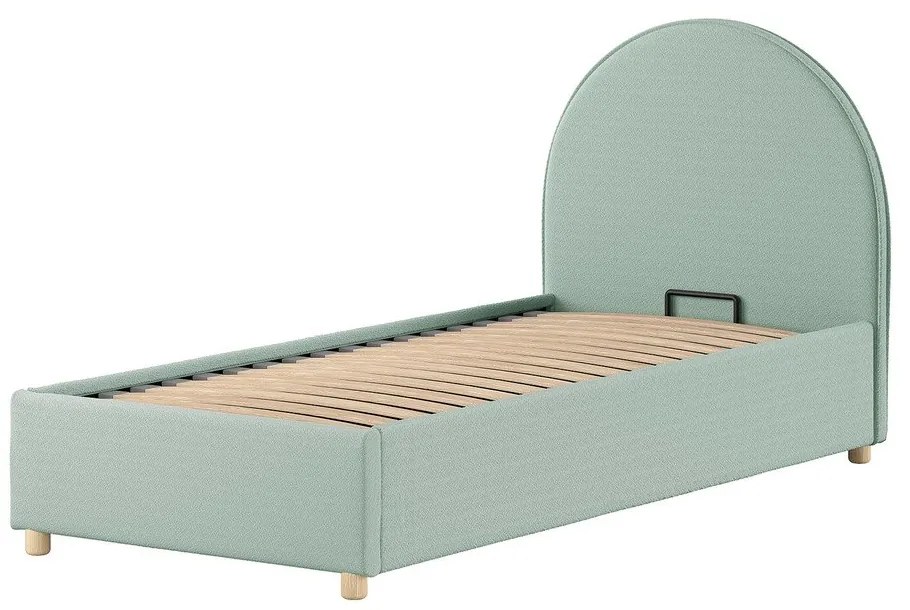 Letto singolo imbottito verde con contenitore con rete inclusa 90x200 cm Moon – Vipack