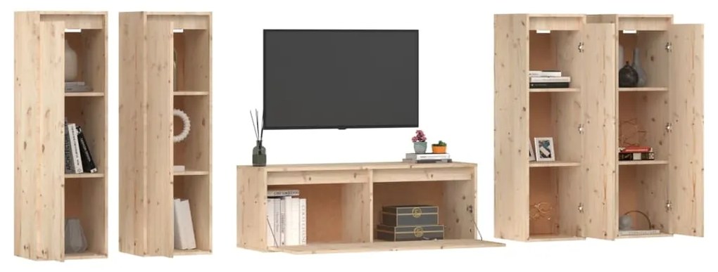 Mobili porta tv 5 pz in legno massello di pino