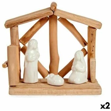 Presepe di Natale Bianco Naturale Legno Ceramica 17 x 14,5 x 8 cm (2 Unità)