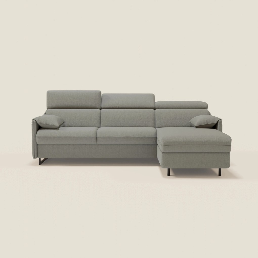 Violetta Divano Letto Angolare con Penisola contenitore, Poggiatesta e Materasso Alto H18 in tessuto impermeabile T13 grigio