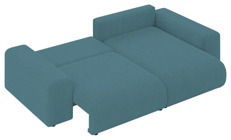 Divano angolare turchese allungabile/con contenitore con rivestimento in velluto a coste Luma – Ropez