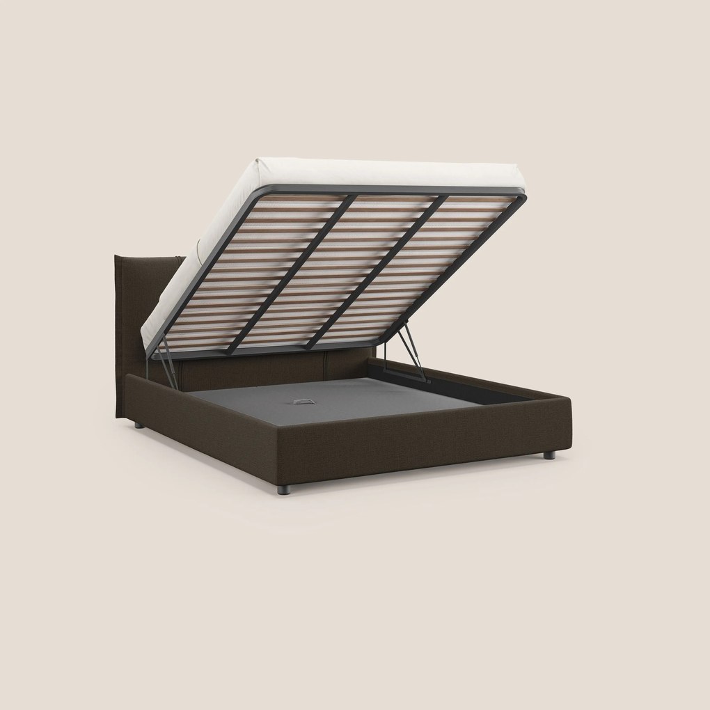 Alicia letto imbottito con vano contenitore in tessuto impermeabile T14 marrone