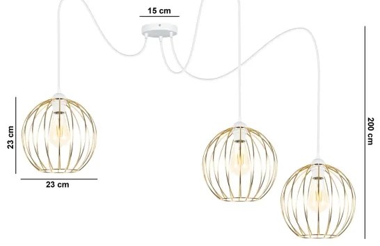 Lampadario a sospensione con filo MATT 3xE27/60W/230V ragno bianco/oro