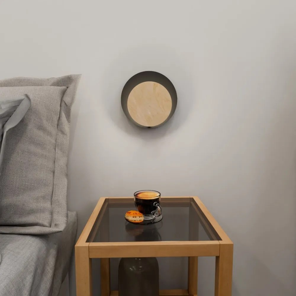 Applique da Parete Circle, Nera e in Legno, Luce Indiretta, Base G9 Colore del corpo Legno