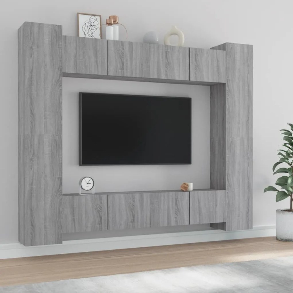 Set Mobili Porta Tv 8pz Grigio Sonoma İn Legno Multistrato /