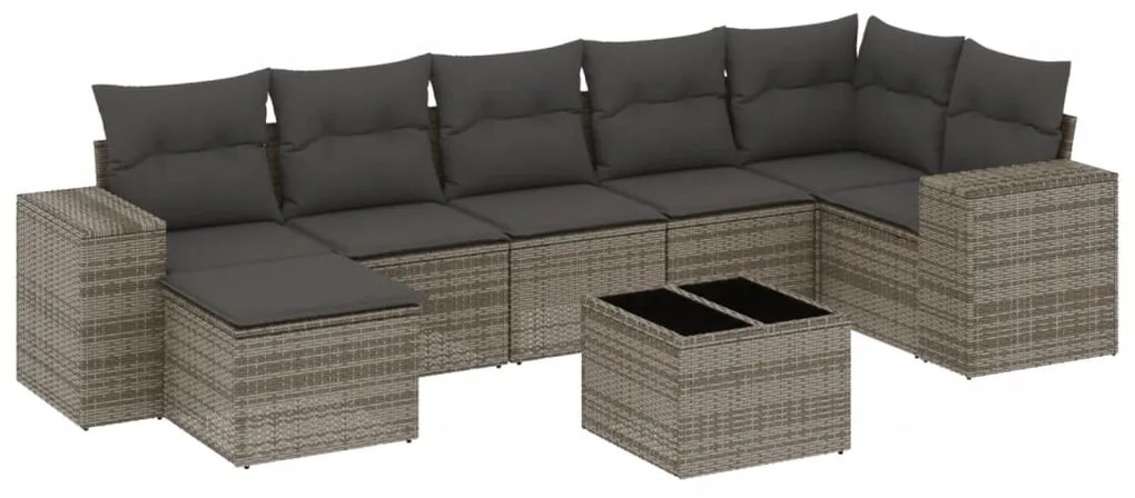 Set Divano da Giardino 8 pz con Cuscini Grigio in Polyrattan