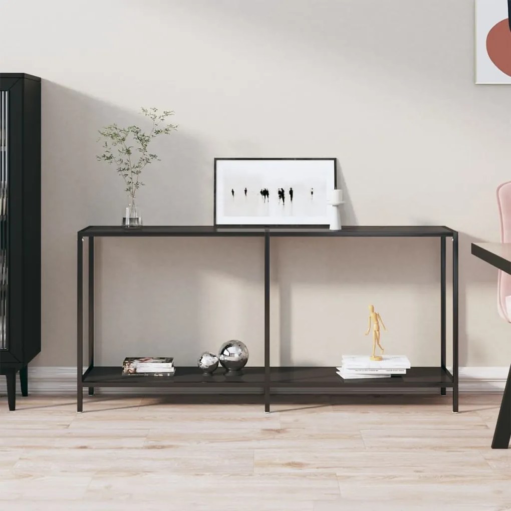 Tavolo Consolle Nero 160x35x75,5 Cm İn Vetro Temperato /