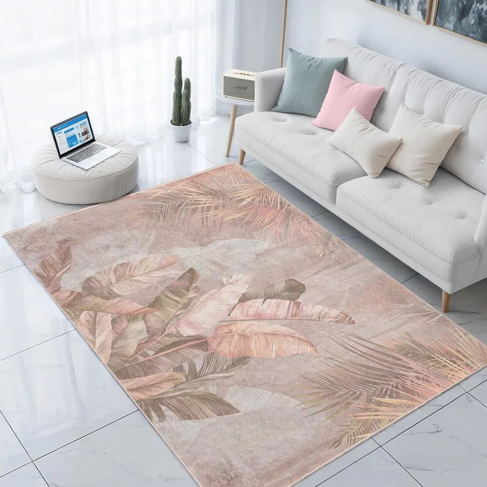 Passatoia beige lavabile 80x200 cm Dusty Leaves – Mila Home