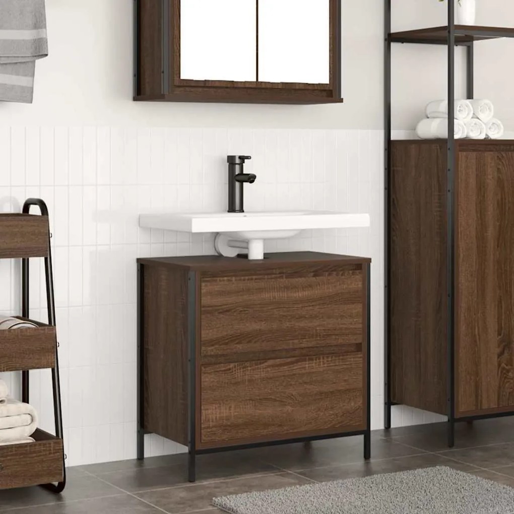 Mobile Lavabo Da Bagno Con Cassetti Rovere Marrone 60x34,5x60cm /
