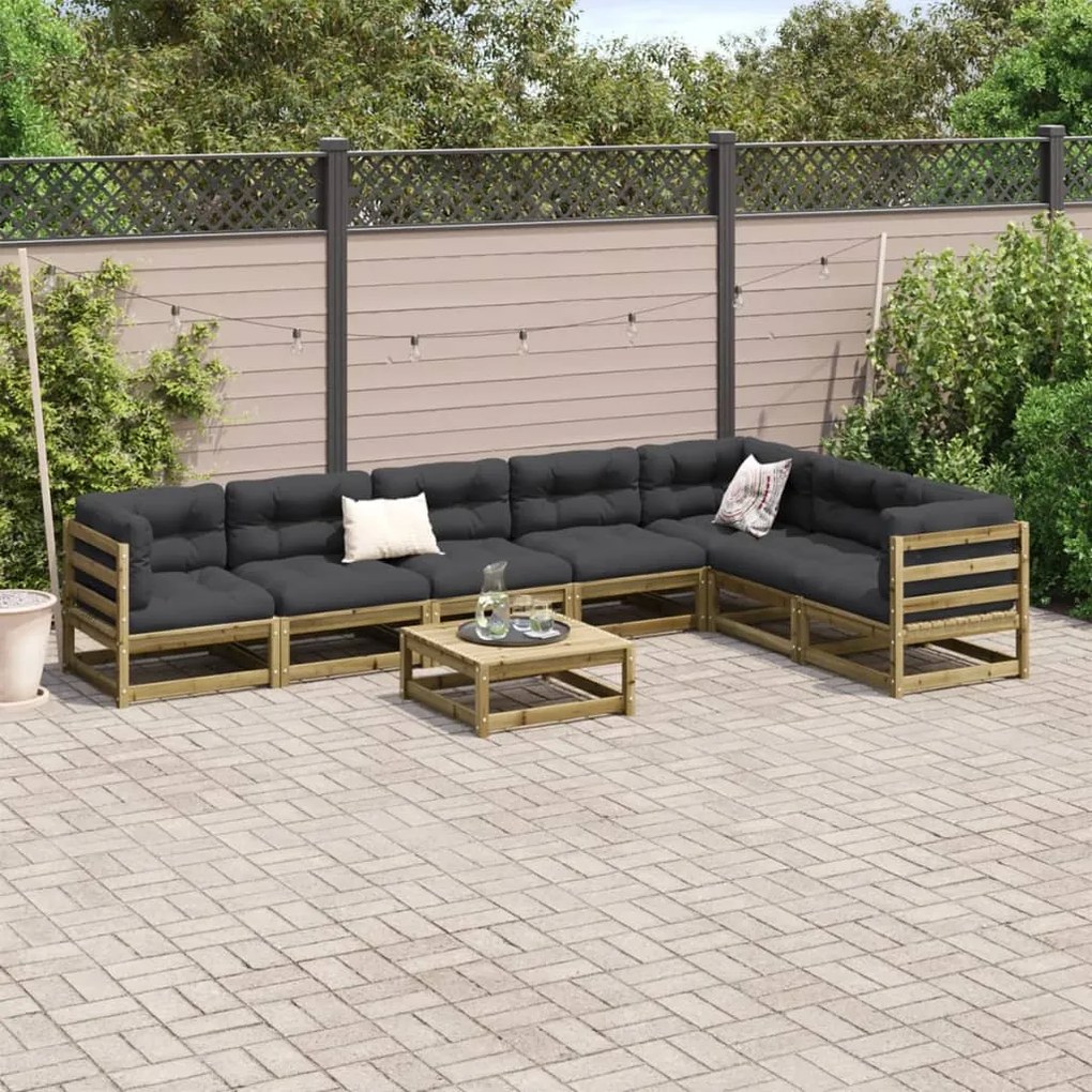 Set divani da giardino 8pz con cuscini legno impregnato di pino