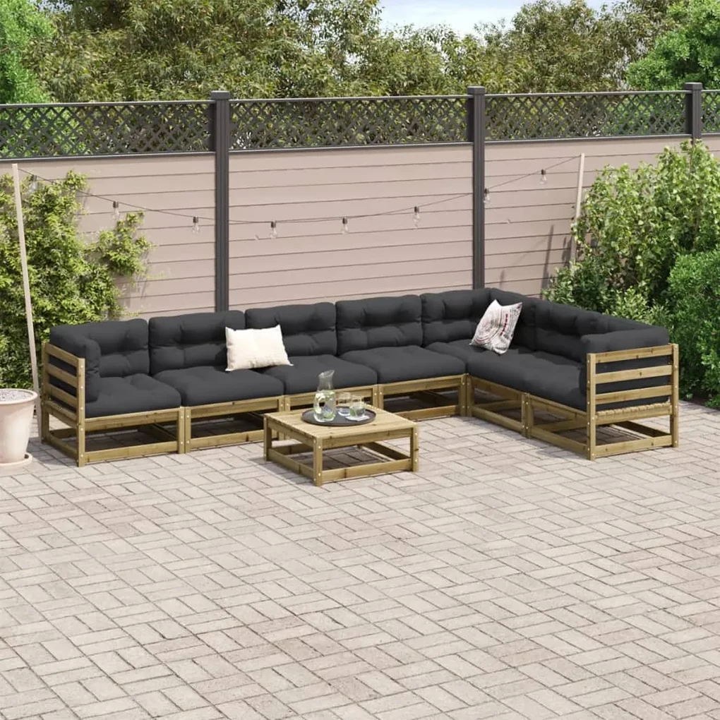 Set divani da giardino 8pz con cuscini legno impregnato di pino