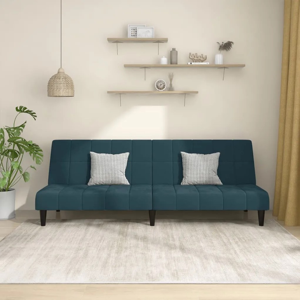 Divano Letto A 2 Posti Blu İn Velluto /